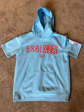 Kids Light Blue Short-Sleeve Hoodie baseball lifestyle. Youth M